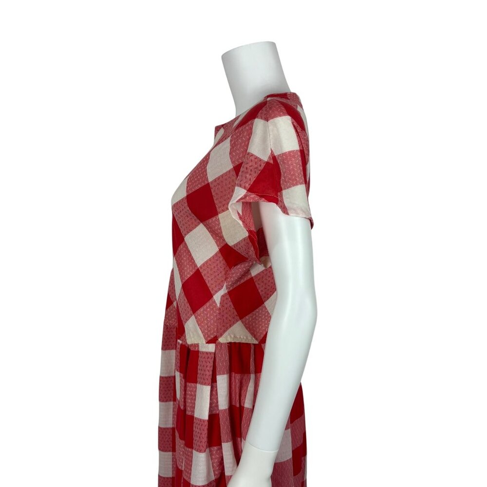Vintage 80s Checkered Dress Womens Large Red White Picnic Gingham Fit And Flare - Picture 5 of 10